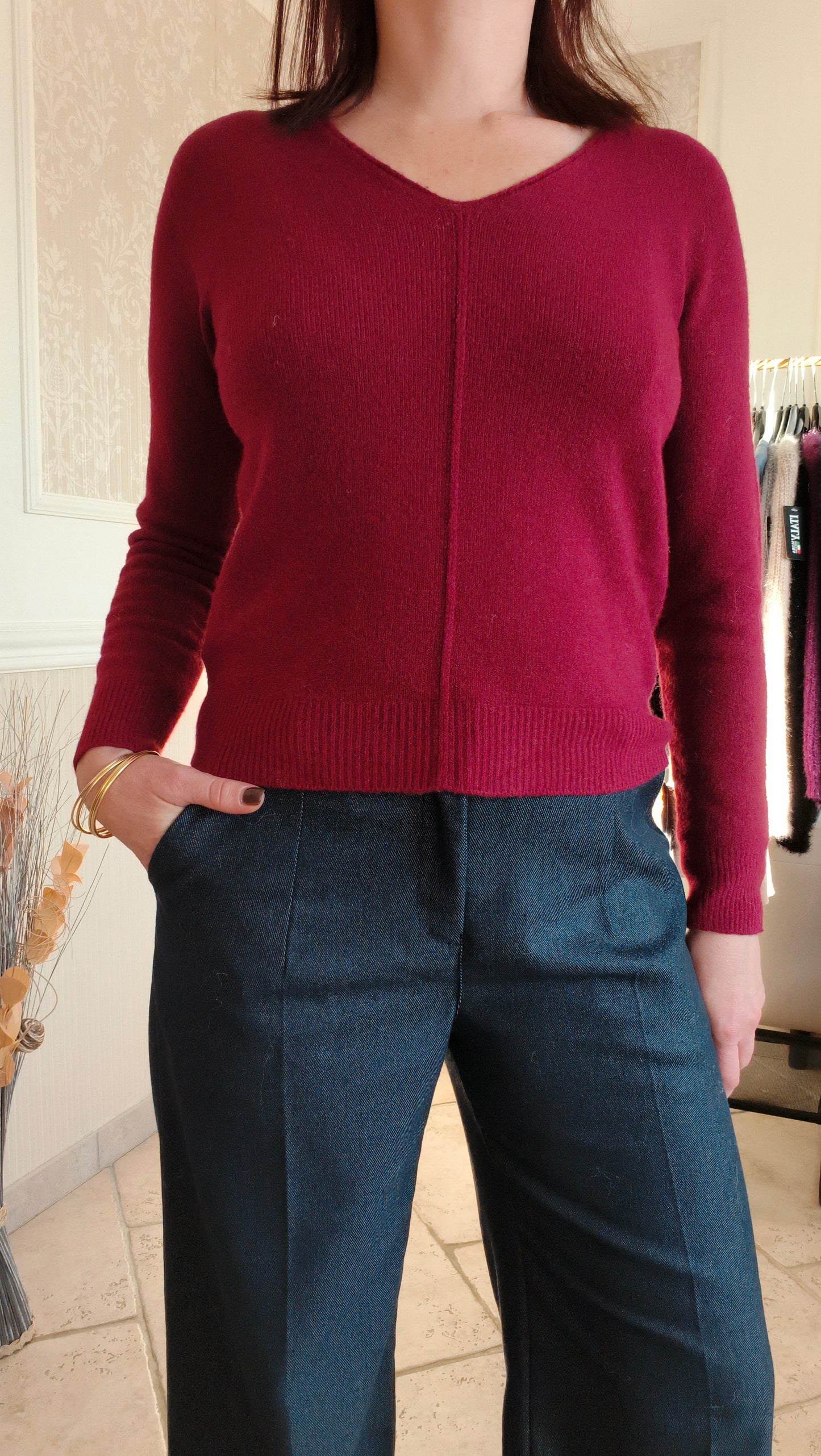 Pull Mya blanc cassé ou bordeaux