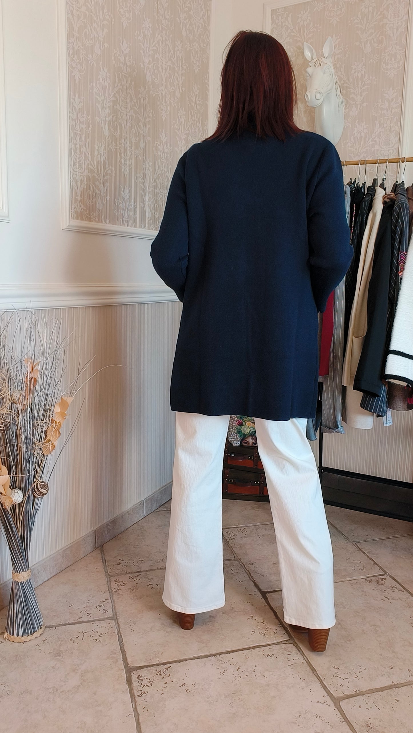 Cardigan Lya blanc cassé ou bleu marine